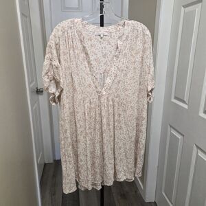 Olivaceous 100% Rayon Cream Floral Boho Babydoll Mini Dress Flowy Cottagecore